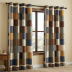 Everyday Patchwork quilted curtains – navy and tan patchwork squares