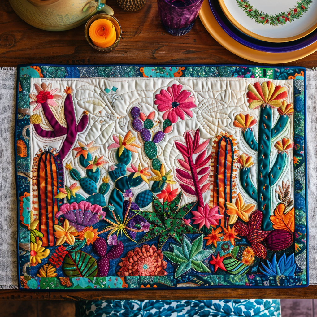 Exquisite Desert Cactus quilted placemats – patterned cacti