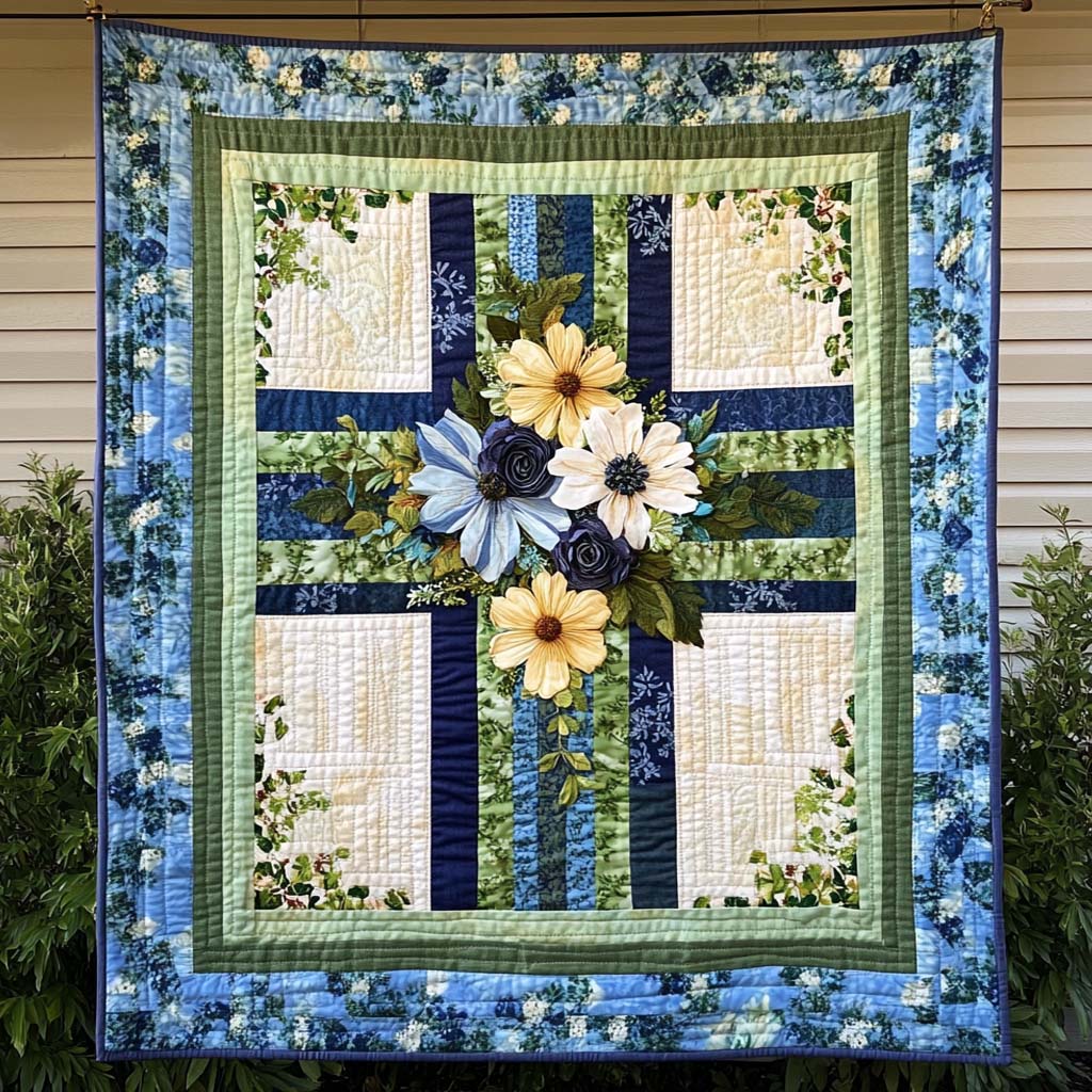 Daisy Cross art quilt – cross with daisies