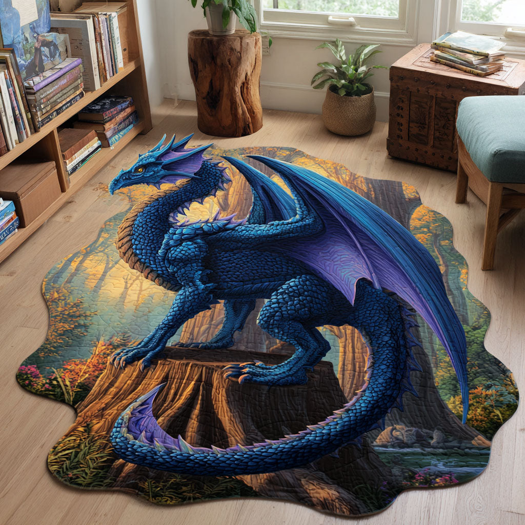 Fantasy Dragon shaped rug – blue dragon on a ledge