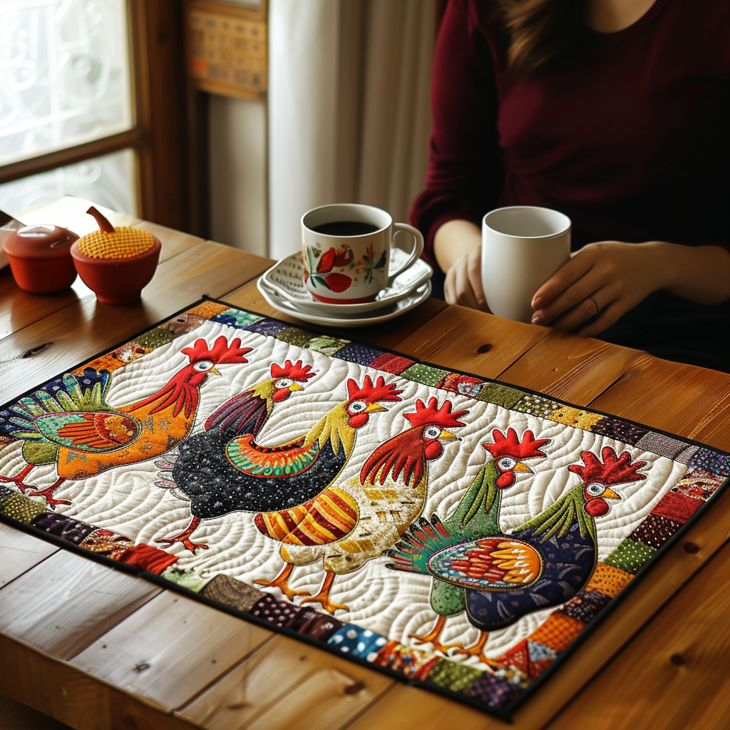 Farmhouse Flock quilted placemats – row of roosters