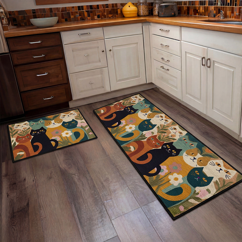 Farmhouse Cats kitchen mat set – patchwork cats