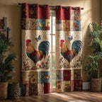 Farmhouse Roosters quilted curtains – roosters in farmhouse patchwork