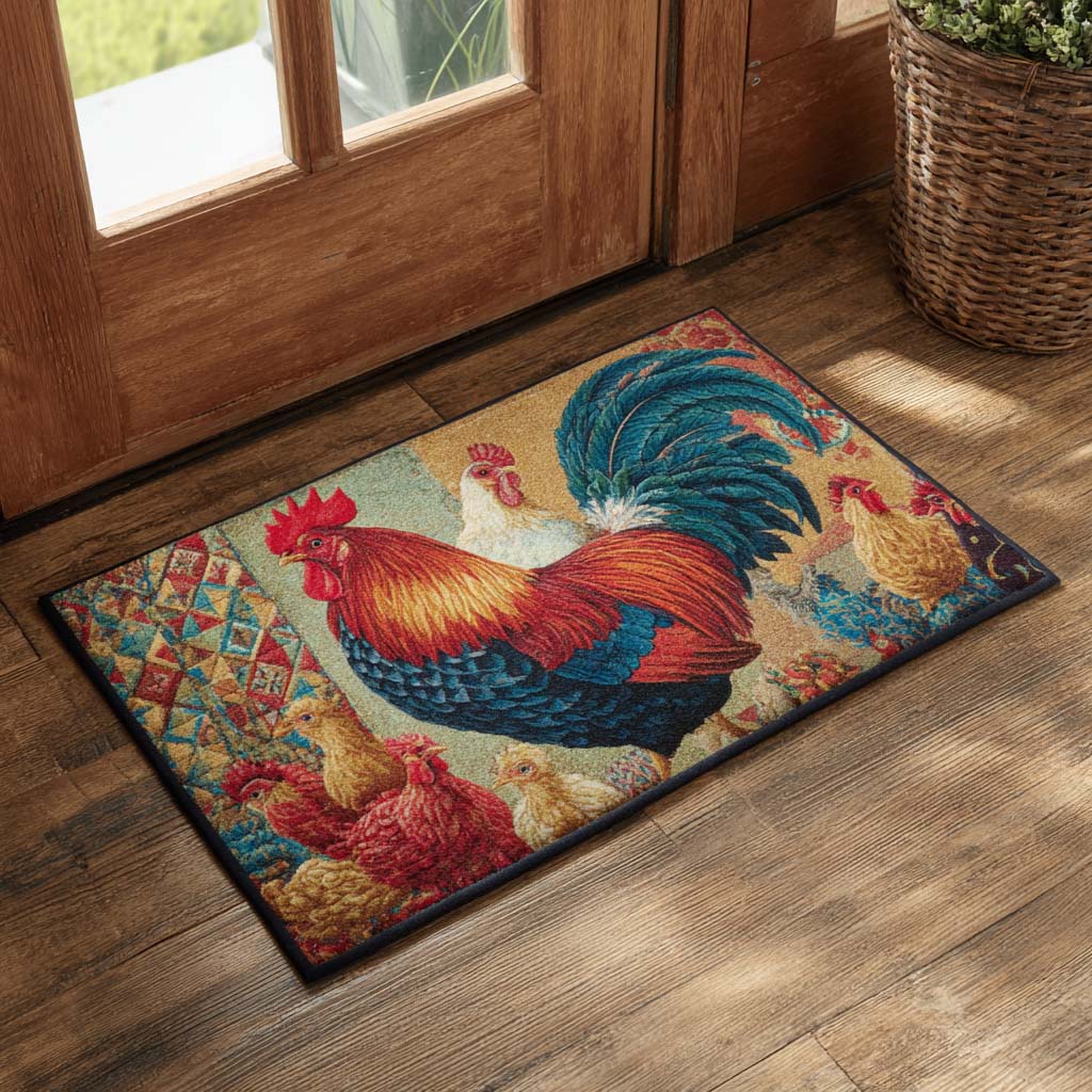 Farmyard Glory doormat – rooster and hens