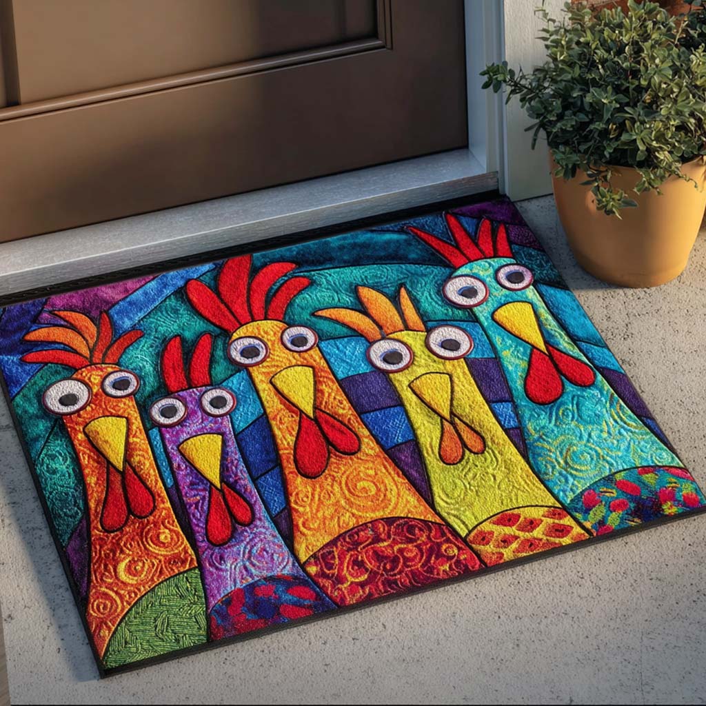 Feathered Friends Row doormat – chicken row