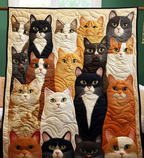 Cat Gathering quilted throw – cats sitting shoulder to shoulder