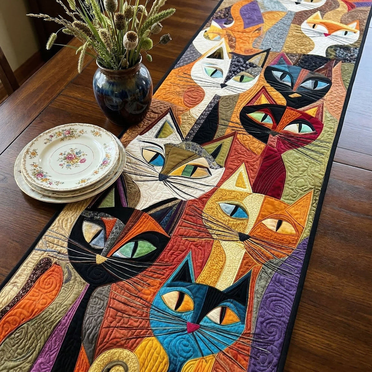 Quilted Table Runner - Cat Faces Patchwork – view 4