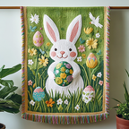 Spring Meadow Bunny woven sofa throw – white bunny in a spring meadow