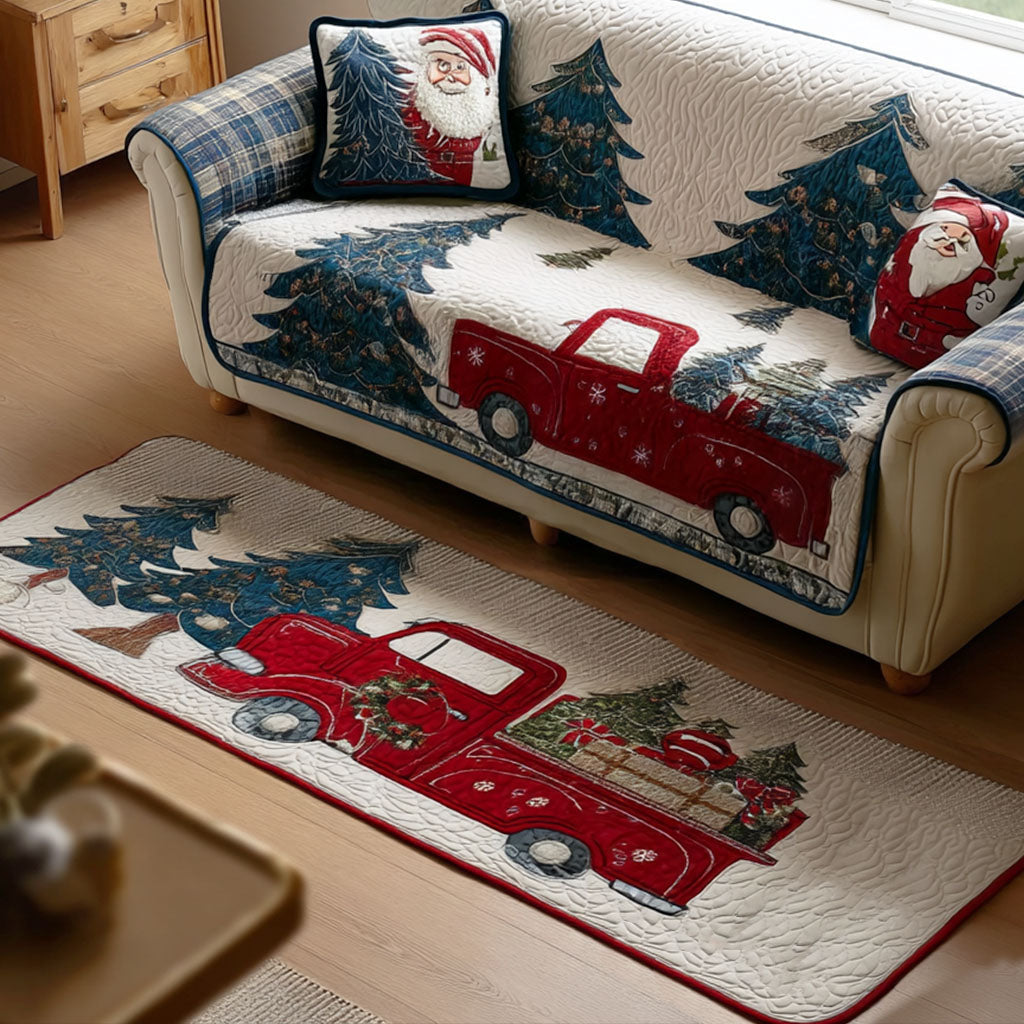 Holiday Delivery hallway runner – red truck with a tree