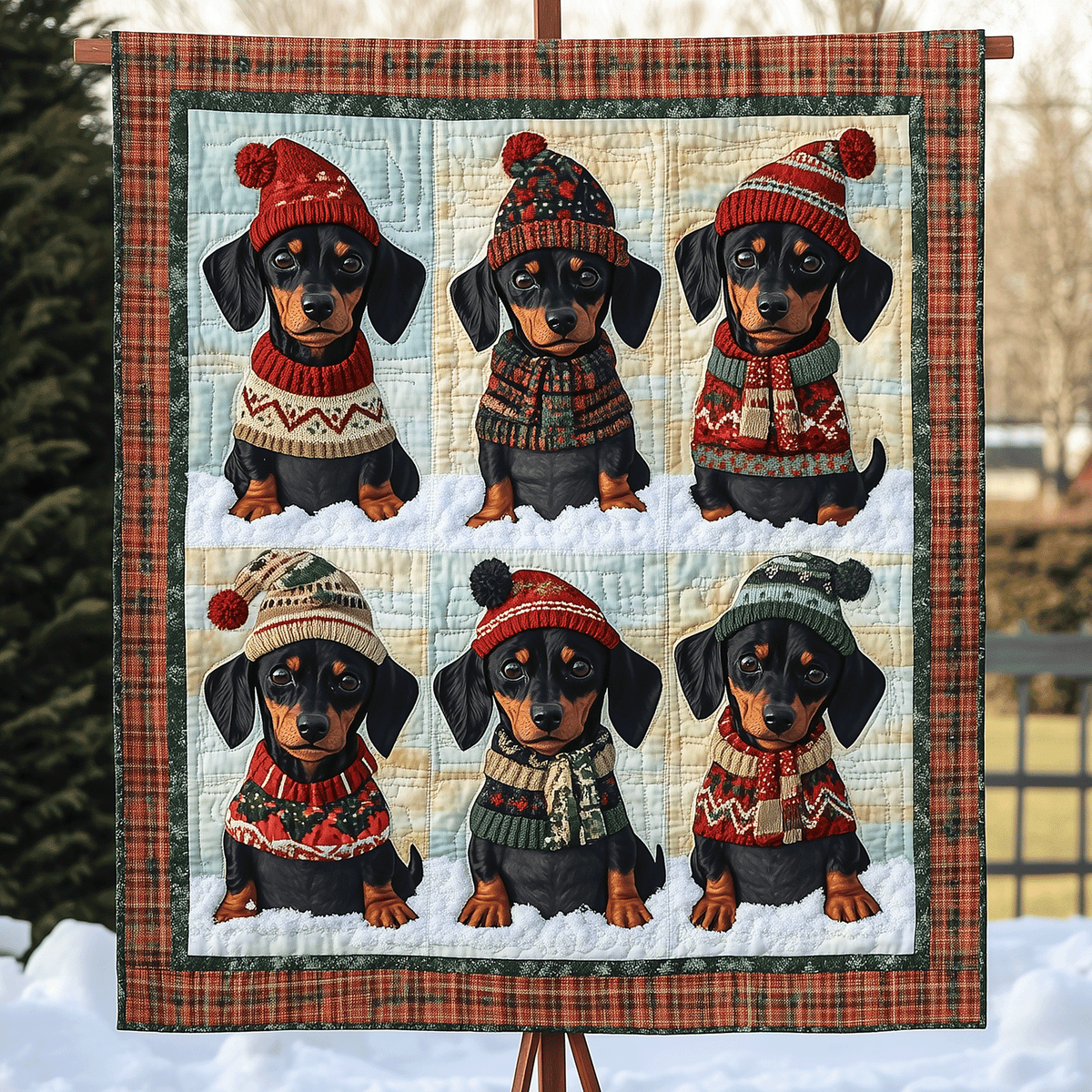 Dachshund Knitwear art quilt – dachshunds in knitwear