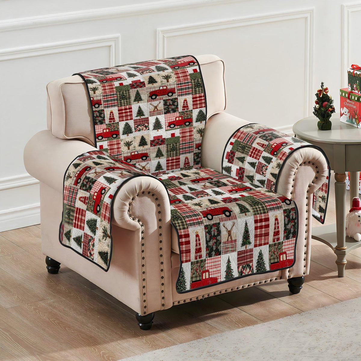 Quilted Sofa Cover - Red Truck Plaid – view 5