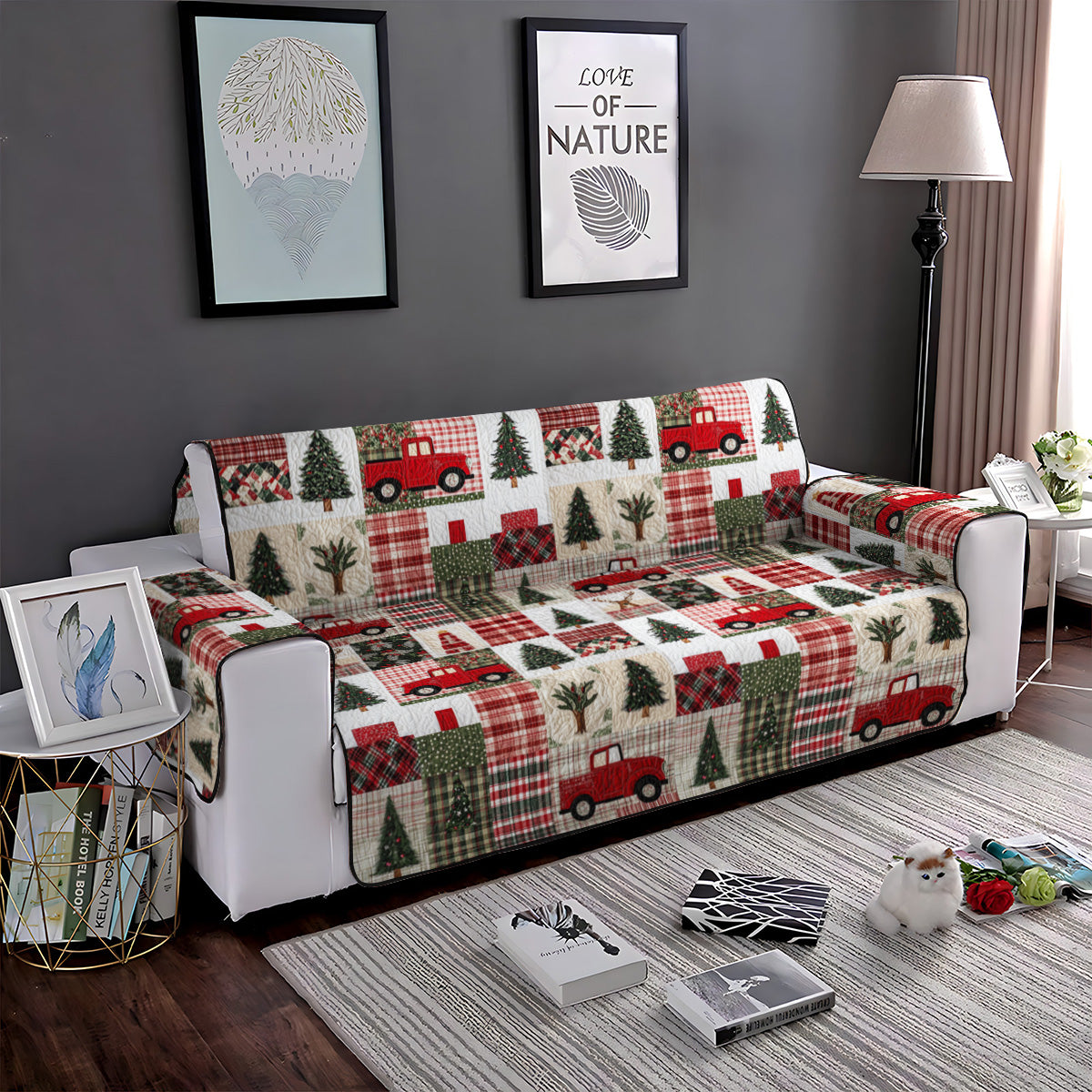 Quilted Sofa Cover - Red Truck Plaid – view 3
