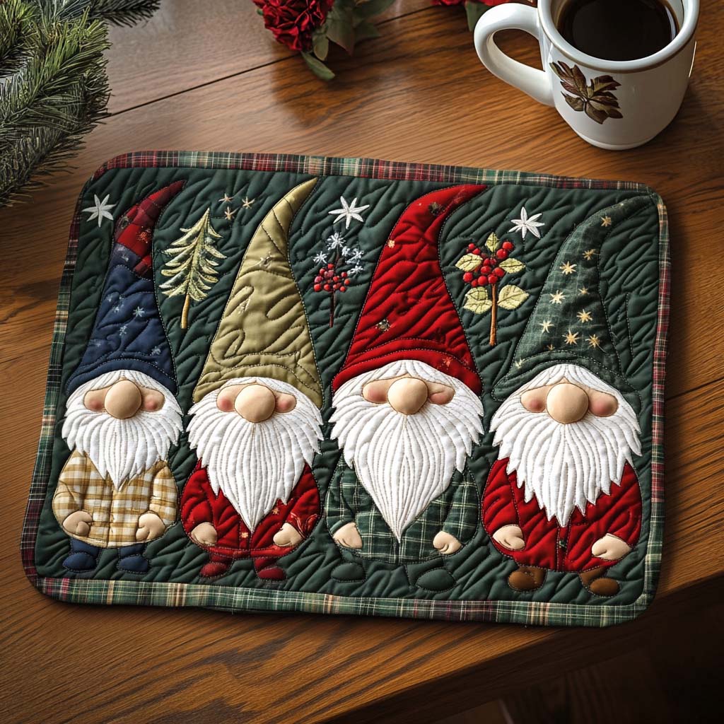 Festive Gnomes quilted placemats – christmas gnomes