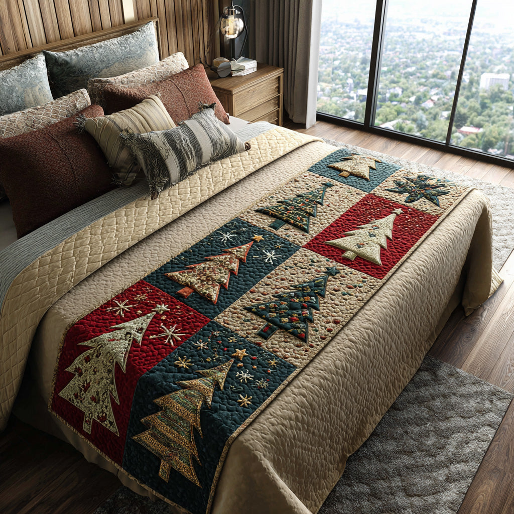Christmas Tree Patchwork quilted bed runner – christmas trees in patchwork squares