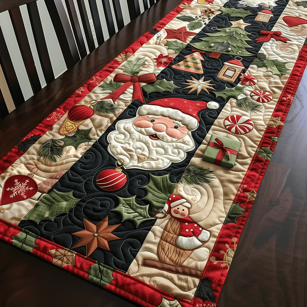 Santa Patchwork quilted table runner – father Christmas in patchwork