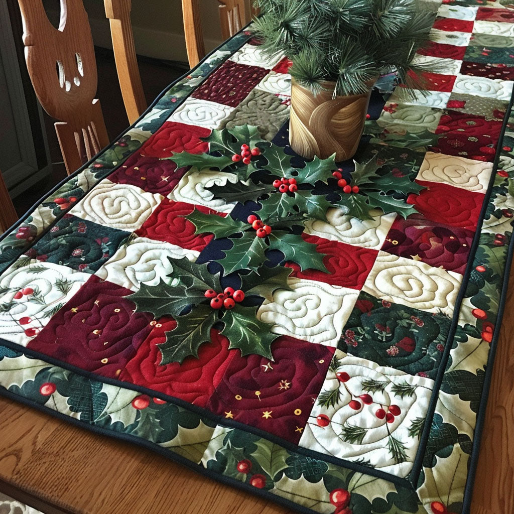 Holly Check Patchwork quilted table runner – holly in check patchwork