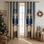Blue Nutcracker quilted curtains – blue nutcrackers on grey