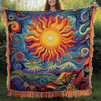 Blazing Sun Swirls woven sofa throw – orange sun in swirling waves