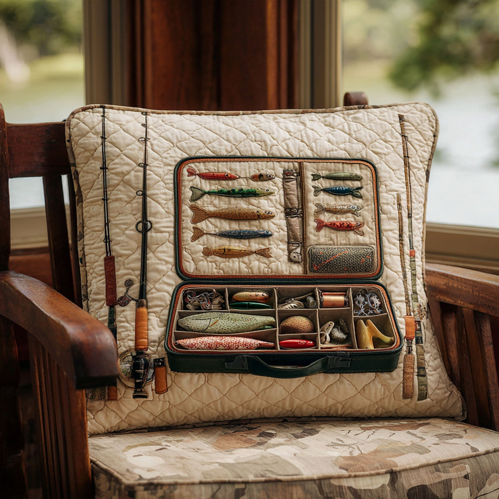 Tackle Box quilted pillowcase – open tackle box full of lures