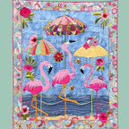 Flamingo Parasols quilted throw – pink flamingos beneath colourful parasols