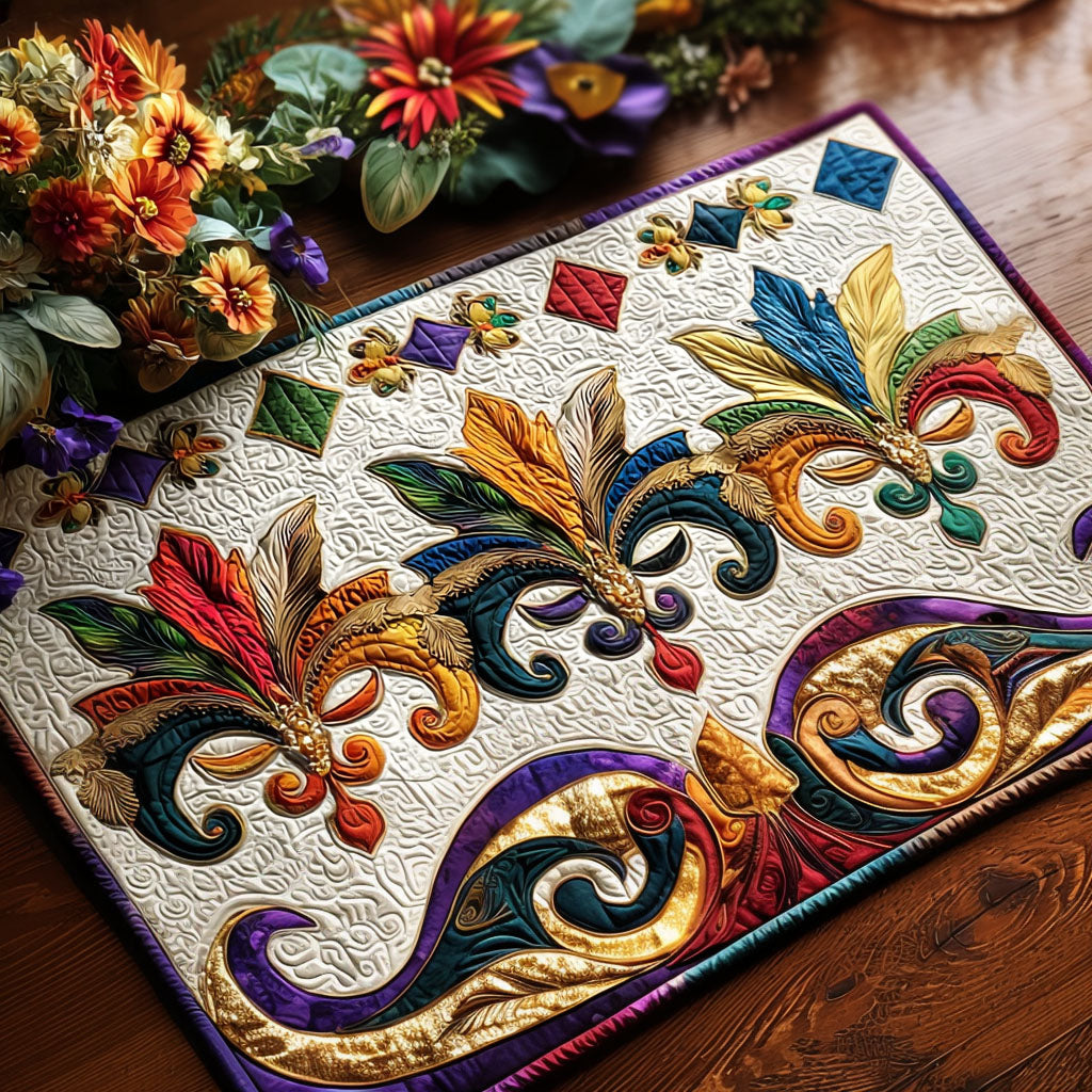 Fleur Fusion quilted placemats – fleur-de-lis scrolls
