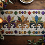 Jewel Fleur-de-Lis quilted table runner – jewel-toned fleurs-de-lis