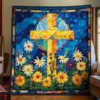 Rainbow Cross Daisies art quilt – cross with daisies