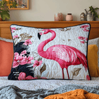 Flamingo and Hibiscus quilted pillowcase – pink flamingo among pink hibiscus