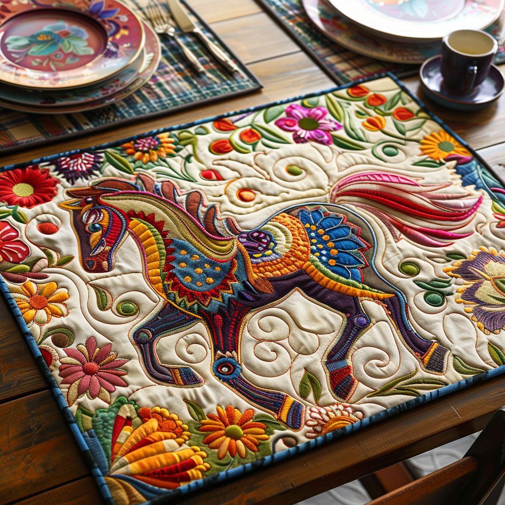 Floral Horse quilted placemats – folk-art horse