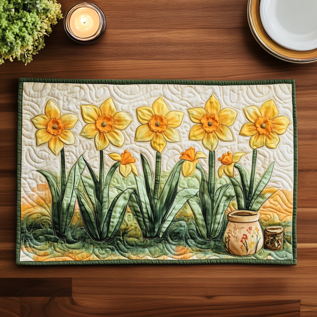 Spring Daffodils quilted placemats – row of daffodils