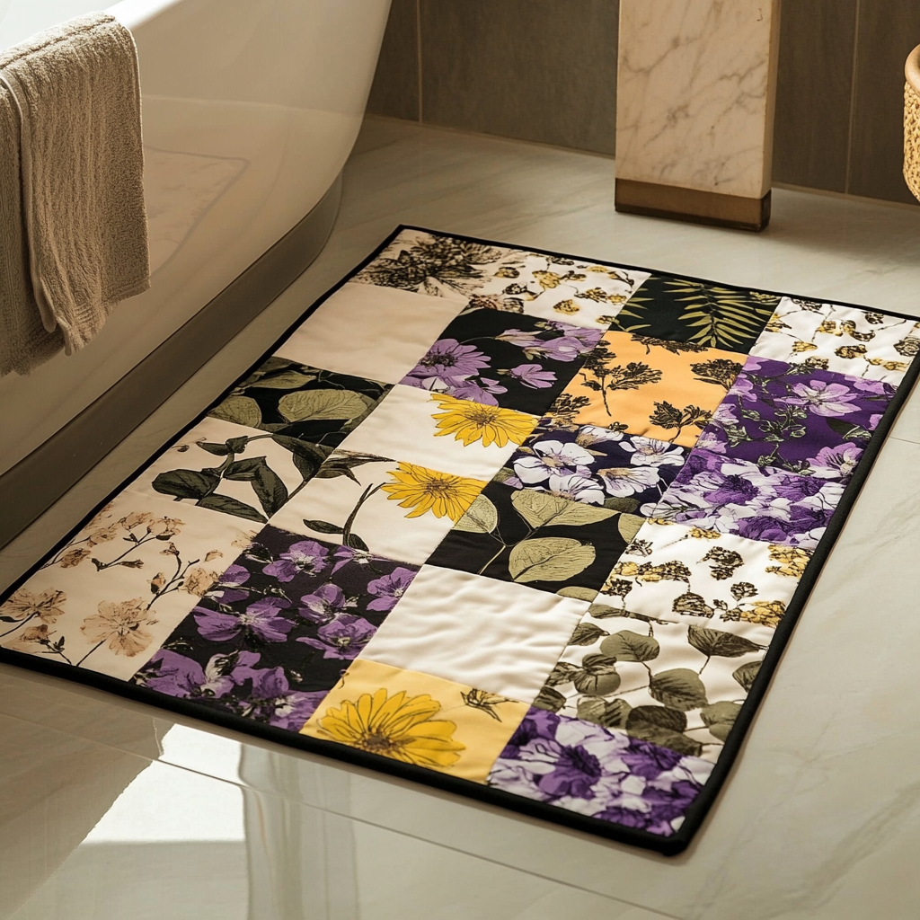 Floral Patchwork Squares bath mat – floral patchwork