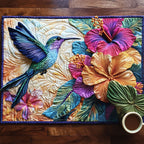 Hummingbird Serenade quilted placemats – hummingbird and hibiscus