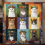 Cats in Flower Crowns quilted throw – cats in flower crowns in colourful squares