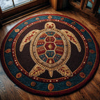 Flow of Wisdom round rug – jewelled turtle medallion
