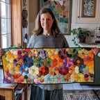 Hexagon Flower Power quilted table runner – rainbow hexagon flowers