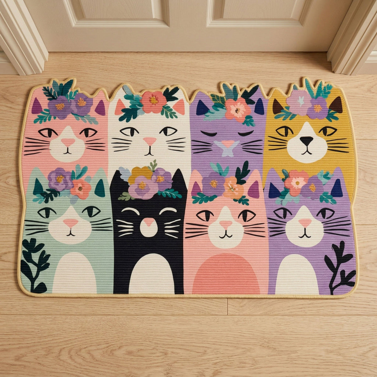 Flower Crown Cats shaped doormat – cats in flower crowns
