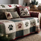 Holly Paw Patchwork quilted sofa cover – paw prints with holly