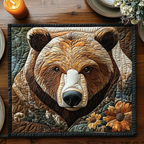 Forest Guardian quilted placemats – brown bear face