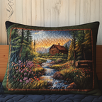 Cabin by the Brook quilted pillowcase – cabin beside a wildflower brook