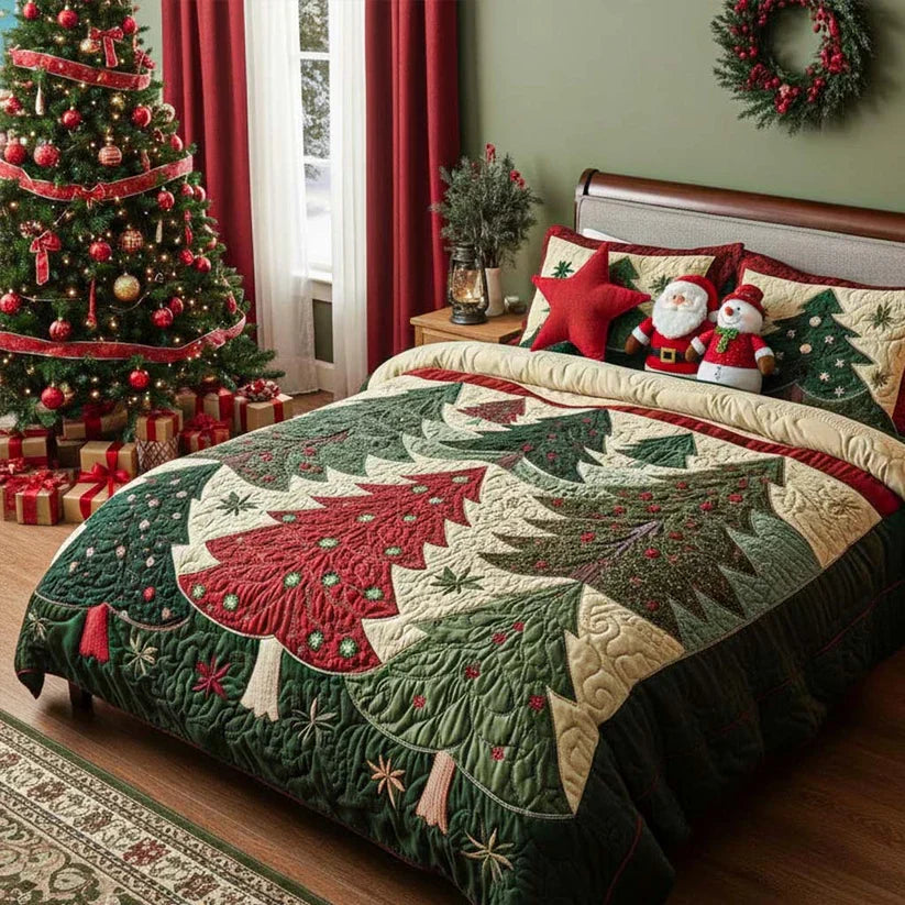 Close-up of the wave-stitch quilting on the Enchanted Forest bedspread