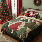 Close-up of the wave-stitch quilting on the Enchanted Forest bedspread