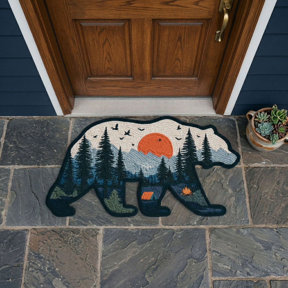 Forest Bear Silhouette shaped doormat – bear silhouette landscape