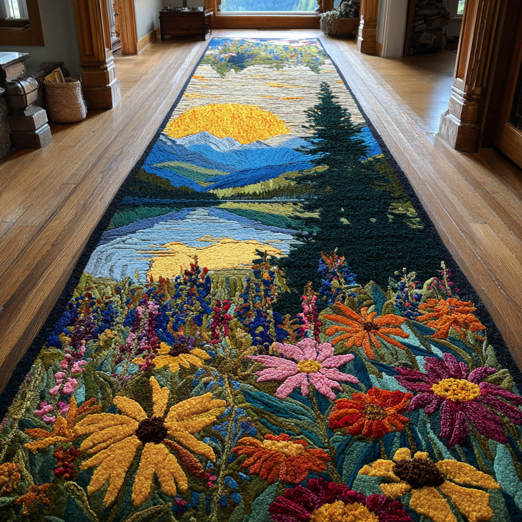 Forest Flower Lake hallway runner – wildflowers by a lake