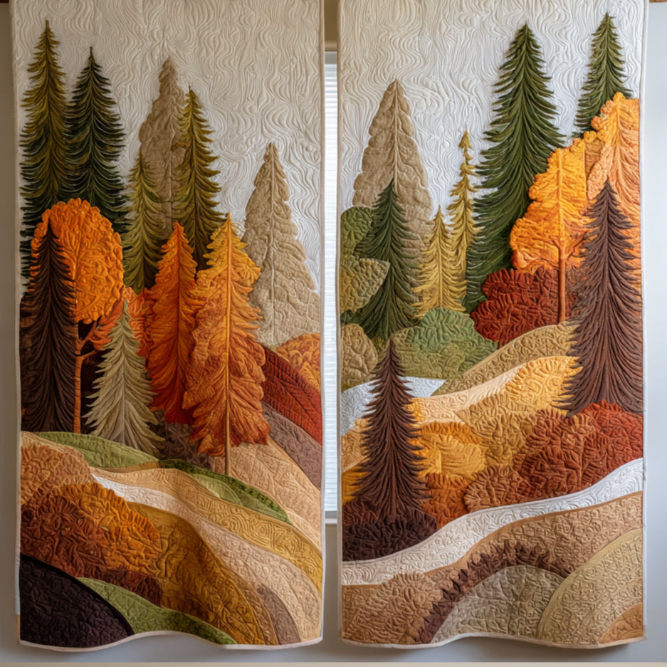 Autumn Forest Hills quilted curtains – autumn trees on rolling hills