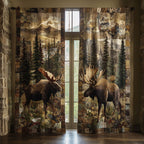 Moose Forest quilted curtains – moose among tall pines