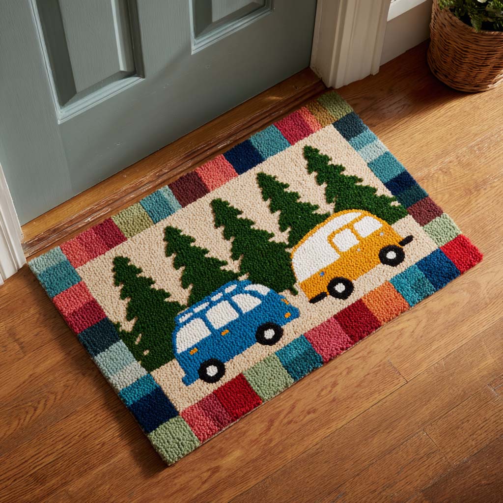 Forest Adventure Cars doormat – cars and pine trees
