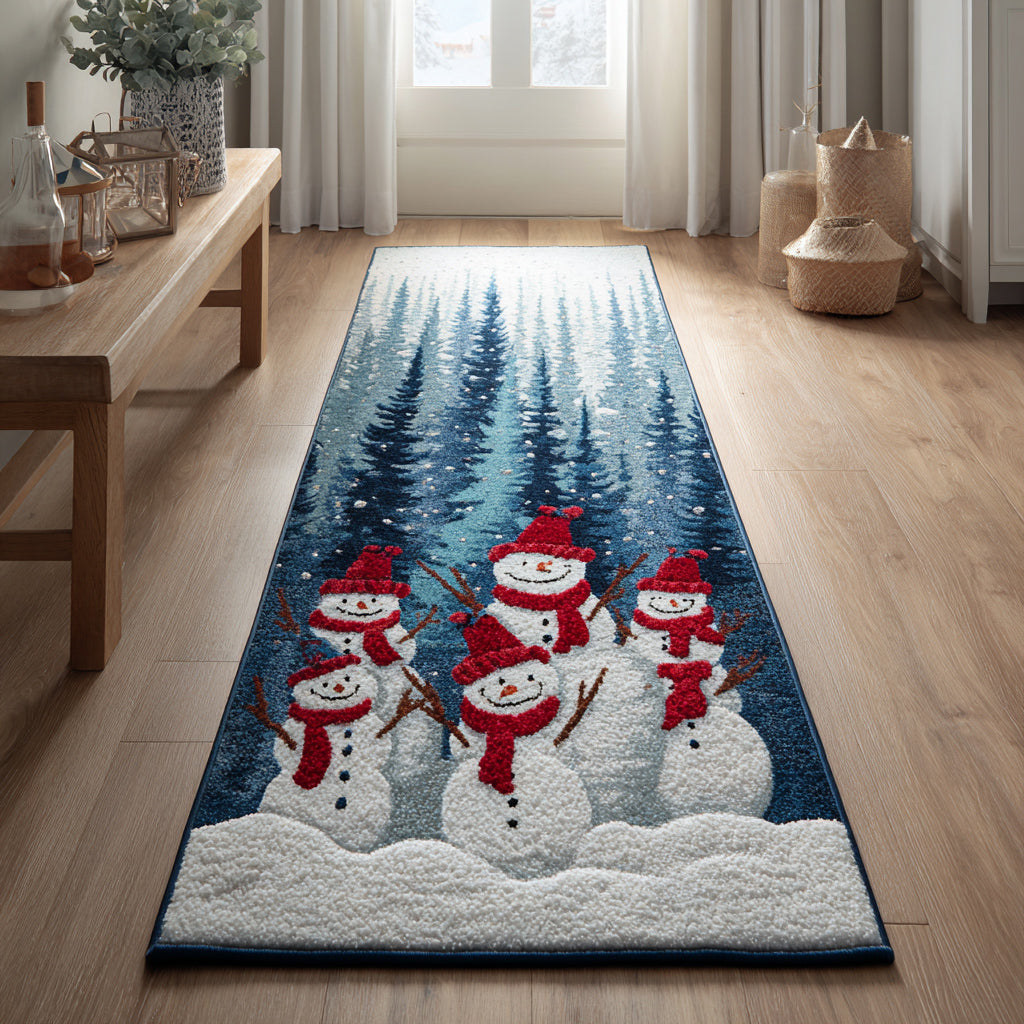 Winter Wonderland Snowman hallway runner – snowmen and blue pines