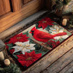 Frost Bloom Cardinal doormat – cardinal and poinsettias