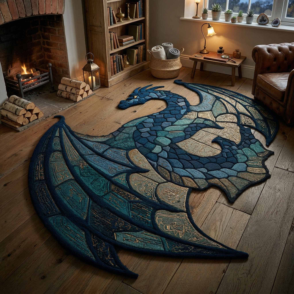 Frost Glide shaped rug – stained glass dragon