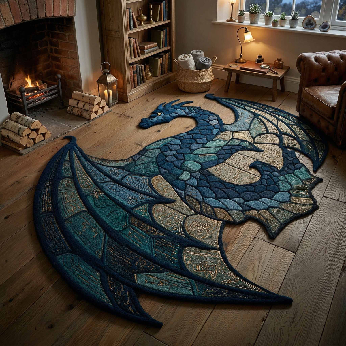 Frost Glide shaped rug – stained glass dragon